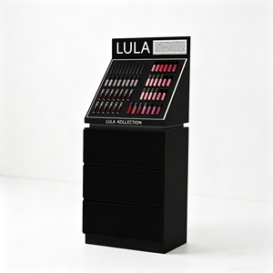 Présentoirs en bois pour cosmétiques, vitrine de sol avec trous en acrylique et miroir pour mascara, eye-liner, brillant à lèvres, comptoir de vente au détail - Product Image 1