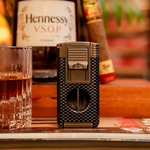 Thời trang phong cách mới sợi carbon hiện đại đôi ngọn lửa nhẹ hơn với V cắt đa chức năng bật lửa - Product Image 4