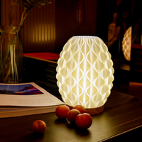 Lampe à motif géométrique tendance imprimée en 3D, conçue par l'IA, en plastique ignifuge et écologique, texture fine, lumière élégante