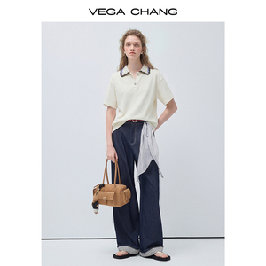<span class=keywords><strong>Camiseta</strong></span> de Mujer VEGA CHANG, Corte Holgado, Cuello de <span class=keywords><strong>Crochet</strong></span>, Color Crema Blanco, Manga Corta, Cierre de Botones, Estilo Casual con Ribete de Encaje - Product Image 6