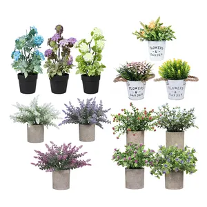 Bonsái pequeño de plástico para el hogar, oficina, decoración de escritorio, plantas artificiales Hedyotis Diffusa, juego de macetas, gran oferta del 2017