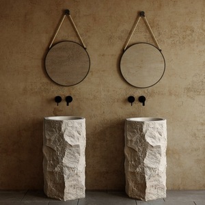 <span class=keywords><strong>Lavabo</strong></span> Cilindrico Monoblocco Hongdec in Pietra Artificiale con Venature Bianche Effetto Legno - Product Image 1