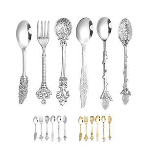 Cucharas de Café Estilo Retro Europeo (Juego de 6 Piezas) - Cucharas de Cristal Talladas, Cucharas con Diseño de Hoja, Cucharas para Helado, Cucharas para Postre, Cucharas para Mermelada - Product Image 1