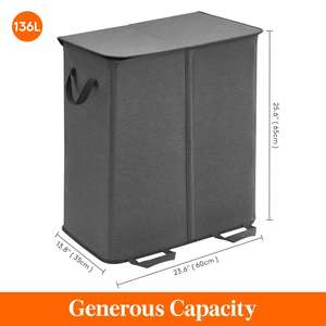 Double Laundry Hamper with Lid and Removable Laundry Bags <b>Large</b> Collapsible 2 Dividers Dirty Clothes <b>Basket</b> with Handles - Product Image 5