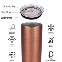 Gobelet maigre isolé en acier inoxydable à double paroi de 16oz 20oz en vrac avec couvercle et gobelet à paille
