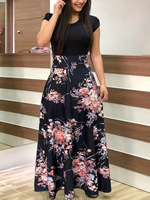 Nouvelle robe maxi d'été pour femmes, imprimé floral, taille haute, lavable, manches courtes et longues, robe pour femmes grande taille