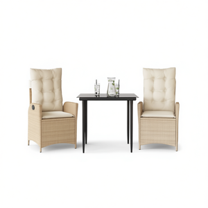 Set da Pranzo da Giardino in Rattan PE Beige con Braccioli Regolabili, 2 Posti, Arredamento da Esterno dal Design Contemporaneo - Product Image 1