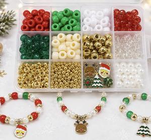 Kit de Pulseras DIY con 12 Compartimentos, Set de Poni Rojo y Verde con Dijes Esmaltados Navideños y Perlas para Hacer Joyas - Product Image 1