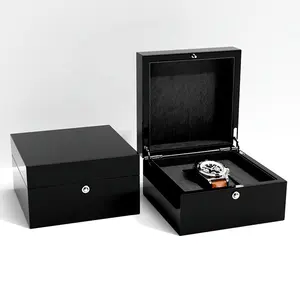 black high glossy lacquered jewelry wooden custom logo wood box for watches jewelry ring necklaces earring bracelets