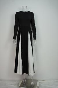Abiti Lunghi Patchwork Bianco e <span class=keywords><strong>Nero</strong></span>, Moda Donna, Collo Tondo, <span class=keywords><strong>Maniche</strong></span> <span class=keywords><strong>Lunghe</strong></span>, <span class=keywords><strong>Vestito</strong></span> Elegante e Modesto per Signore - Product Image 3