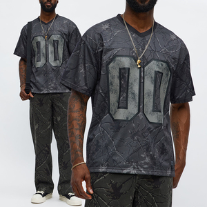 Camiseta Deportiva KingSen para Hombre, Estilo Vintage, Camuflaje, Malla, Oversize, Estampado Desgastado, Cuello en V, Manga Corta, Ropa Casual - Product Image 1