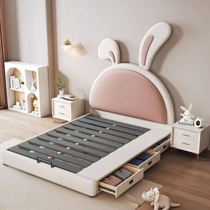 Luce diretta della fabbrica di lusso letto di coniglio singola ragazza durevole cartone animato rosa principessa letto di piccole dimensioni <span class=keywords><strong>per</strong></span> la camera da letto soggiorno in legno - Product Image 3