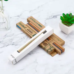 Cepillo de dientes de paja de trigo y bambú, caja de cartón con logotipo impreso, palillos de madera personalizados, paquete de cajas plegables, venta al por mayor