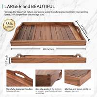 Grand plateau de service jetable en bois d'acacia avec poignées, plat décoratif extra large pour table basse, ottoman, salon, cuisine