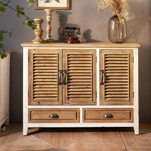 Home <b>Rustic</b> Louvered Wood 2 Drawer <b>Cabinet</b> Classical Vintage Antique Style Accent Furniture <b>Cabinet</b> - Product Image 1