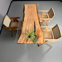 Table à manger moderne de luxe en bois massif à bord vif avec époxy, sur mesure, grande taille pour cuisine/salon (érable/noyer/chêne)