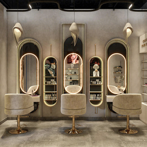 Luxury LED Arched Salon <b>Mirrors</b> & <b>Gold</b> Base Styling Stations | Full Turnkey Salon Furniture & Renovation Solutions - Product Image 3