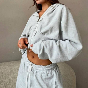 Luxury Sweatpants and Hoodie Fall Clothing Set for Women Custom Cotton Zip Jacket Acid Wash Distressed Jogger Female Sweat Suits - Product Image 5