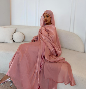 2025新アバヤセットシニーポリエステルドバイアバヤカーディガンインナードレスヒジャーブ3個セットイスラム服女性アバヤイスラム教徒ドレス - Product Image 6