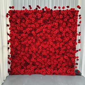 L-FW065 Panneau mural de fleurs artificielles 3D 5D en gros, toile de fond murale de fleurs rouges 8ft x 8ft pour décoration de mariage - Product Image 1