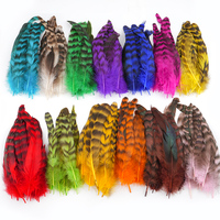 Plumes de queue de coq bleues et blanches teintées en gros pour la fabrication artisanale de coiffes indiennes et de baguettes à chat - Matériaux DIY