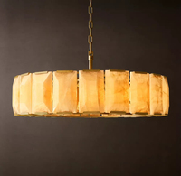 Lustre rond moderne en laiton avec abat-jour en alabâtre naturel, luminaire suspendu de luxe moderne pour salle à manger, villa, maison