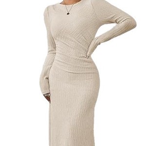 Abito lungo da donna a maniche lunghe in <span class=keywords><strong>maglia</strong></span> a costine con scollo a barchetta, aderente, casual, per uscire, Collezione Autunno 2026 - Product Image 5
