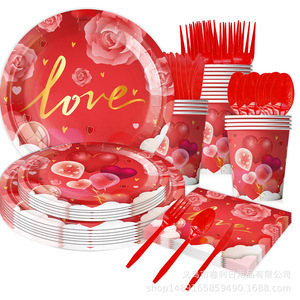 Valentine's Day Party Supplies Tableware Set 60-80 Pcs <b>Red</b> Heart Design For Valentine's Day Decorations - Product Image 3
