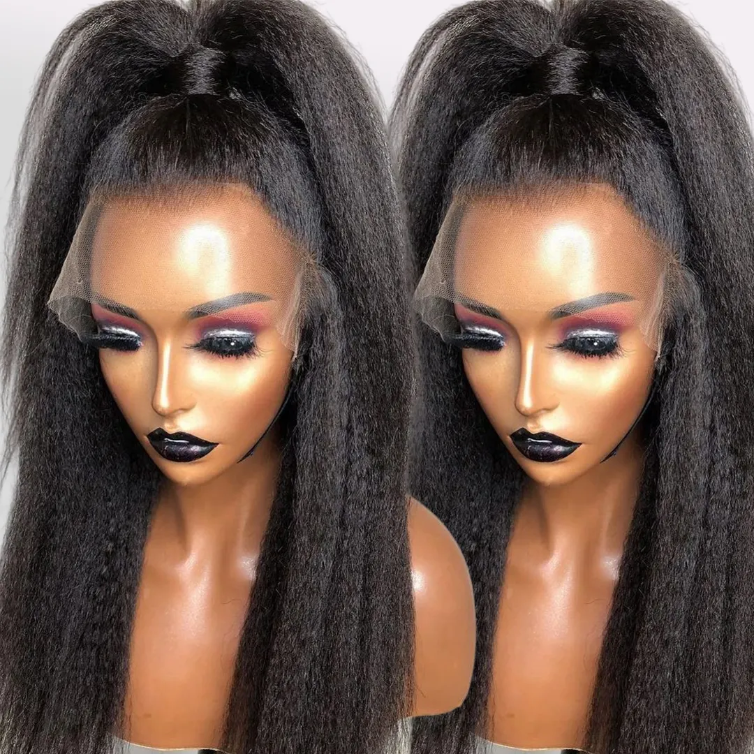 Cheap Yaki Lace Front Wig Peruvian Human Hair Kinky Straight HD Lace Frontal Wig Vendor Full Lace Human Hair Wig For Black Women