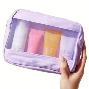 Bolsa de Maquillaje de Viaje de Gran Capacidad, Bolsa de Aseo de Malla Plana Abierta, Bolsa de Cosméticos Transpirable, Organizador de Maquillaje - Product Image 1
