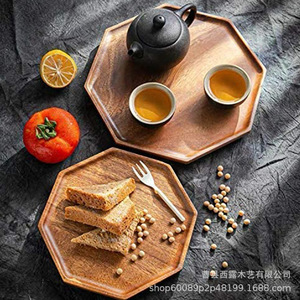 Wooden Hexagonal <b>Tray</b> Acacia Wood Color For <b>Tea</b> Coffee Breakfast Serving Storage Home Living Room Use - Product Image 2