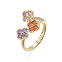 Élégant et luxueux, en cuivre incrusté de zircon coloré, trèfle à quatre feuilles porte-bonheur, pétale de fleur exquis super brillant, cadeau de mariage ouvert