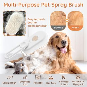 New Pet Brush 3-In-1 Steamy Brush Grooming Hair <b>Massage</b> Comb Self Cleaning Hair Remover Spray Steam Hair Brush - Product Image 2