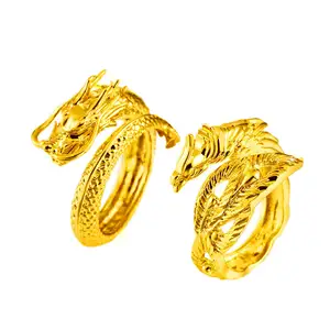 Perhiasan Pasangan Pernikahan, Cincin Phoenix dan Naga Berlapis Emas Tembaga untuk Pria dan Wanita