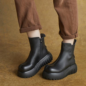 Botines de Plataforma para Mujer, Todas las Temporadas, Nuevos, Hechos a Mano, de Cuero Genuino, Estilo Inglés, con Cordones, Punta Ancha, para Caminar Saludablemente - Product Image 3