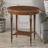 Table basse d'angle ronde en bois massif classique pour salon