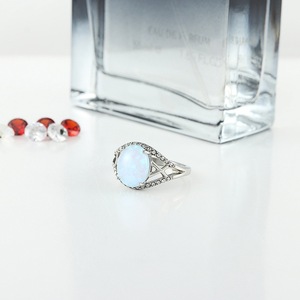 yunnique <b>Titanium</b> Steel Opal <b>Ring</b> With Cubic Zirconia Women's Fashion Jewelry Gift Silver Color - Product Image 4