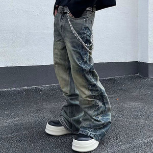 YUCE Wholesale Men's <strong>Hot</strong> Sale Baggy Jeans Stone Washed Retro Stacked <strong>Denim</strong> <strong>Pants</strong> Heavyweight Wide Leg Loose <strong>Denim</strong> Jeans - Product Image 2