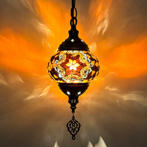 Turkish Style Mosaic Glass Chandelier Round <b>LED</b> Single Head For Hotel Restaurant <b>Hallway</b> - Product Image 3