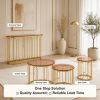 Ensemble de 2 tables basses de luxe modernes avec plateau en verre trempé et base en métal doré, tables rondes imbriquées pour salon, meubles de maison