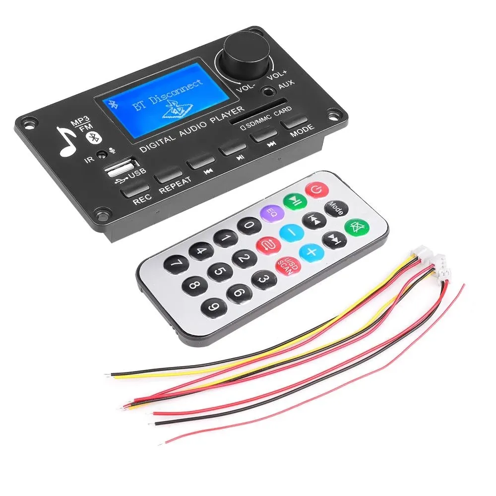 ワイヤレスMP3プレーヤーデコーダーボードFMラジオAUXカーモジュールオーディオアンプマイク電話ハンズフリーコールレコーダー