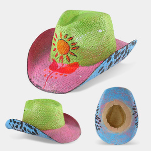 Sombrero de <span class=keywords><strong>Vaquero</strong></span> Personalizado con Diseño de Calavera y Cruz Pintados, Ala Moldeable, Estilo Occidental - Product Image 5