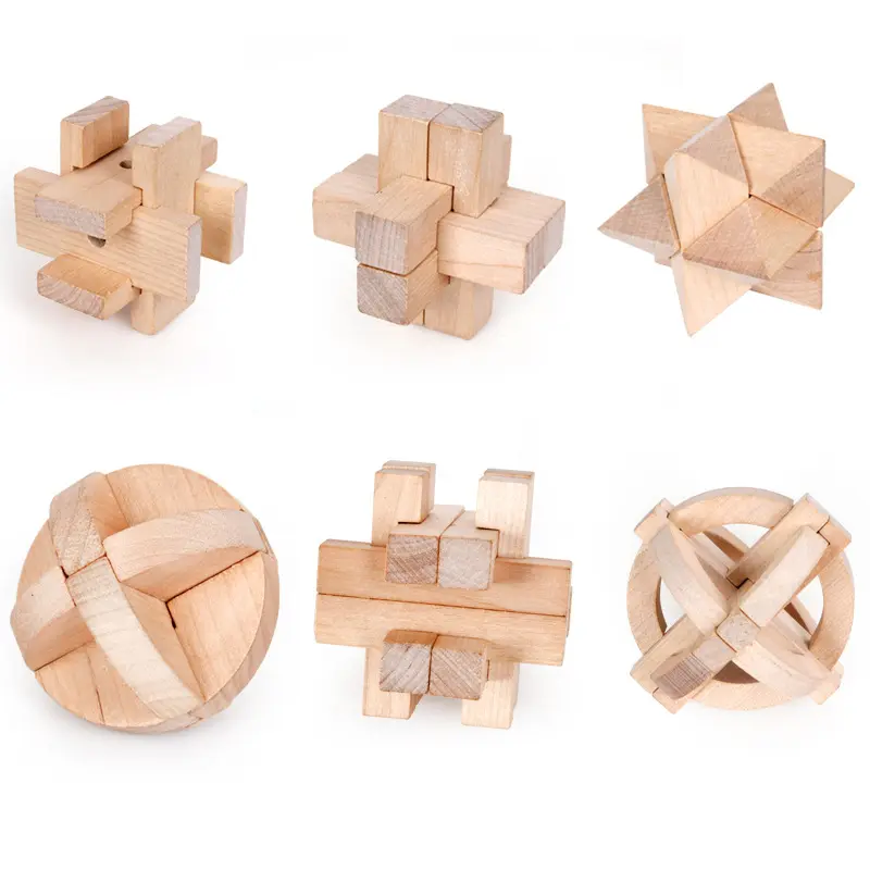 Chinese Traditional Luban Wooden Toys Kongming Lock Early Educational Intelligent Toys for Kids