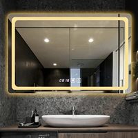 Miroir intelligent de salle de bain moderne en verre avec écran tactile LED, design mural, fonction anti-buée, miroir de toilette et de maquillage