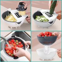 9-in-1 handmatige plastic PP multifunctionele groentesnijder met afdruipbak ronde keukenmandoline voor het raspen van aardappelen