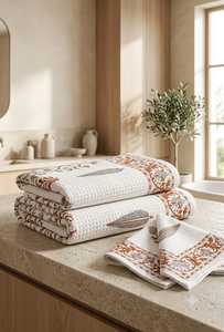 Ensemble de serviettes en coton gaufré, 1 de bain et 2 de toilette, imprimées à la main, séchage rapide, douces, écologiques, pour le bain et les voyages – Meilleures ventes - Product Image 2