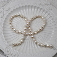 Perle d'eau douce de culture blanche 6-7mm à haut lustre en forme de bouton perle baroque en brin pour la fabrication de bijoux à bricoler soi-même