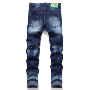<span class=keywords><strong>Jeans</strong></span> Slim da Uomo a Vita Media Blu Strappati con Patch Ricamate Stile Gotico Vintage Hip Hop con Motivi Leopardati e Rivetti a Diamante per l'Inverno - Product Image 2