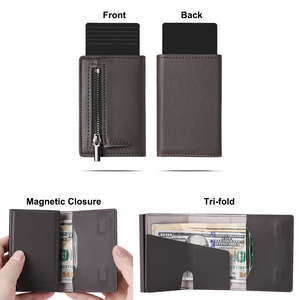 Casekey Rfid Secure Slim Pop up <b>Smart</b> Card Holder Carteira Inteligente Napa Leather Tri Fold Magnetic Closure <b>Wallet</b> With Zipper - Product Image 3