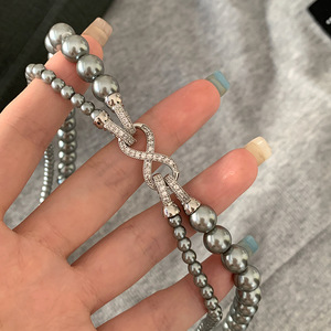 <span class=keywords><strong>Collana</strong></span> Lunga da Donna a Doppio Strato Staccabile <span class=keywords><strong>con</strong></span> Chiusura a Otto Micro-Incrustata, Multiuso, in Canapa Grigia <span class=keywords><strong>con</strong></span> Perle <span class=keywords><strong>Swarovski</strong></span> e Bambù - Product Image 5